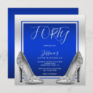 Invitación Posh Blue & Silver Stilettos 40 cumpleaños