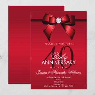 Invitación Posh Gem Bow & Ribbon 40º Aniversario de Boda