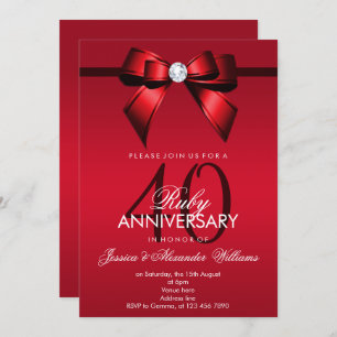 Invitación Posh Gem Bow & Ribbon 40° Aniversario Boda