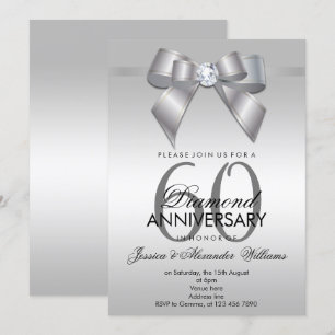 Invitación Posh Gem Bow & Ribbon 60º Aniversario de Boda