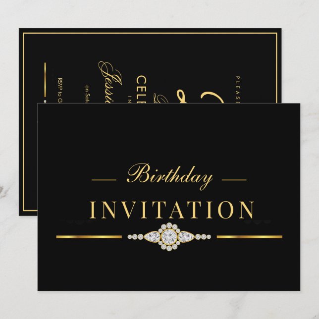 Invitación Posh Glamour Gold 25 Cumpleaños (Anverso / Reverso)