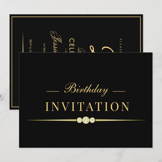 Invitación Posh Glamour Gold 25 Cumpleaños (Anverso / Reverso)