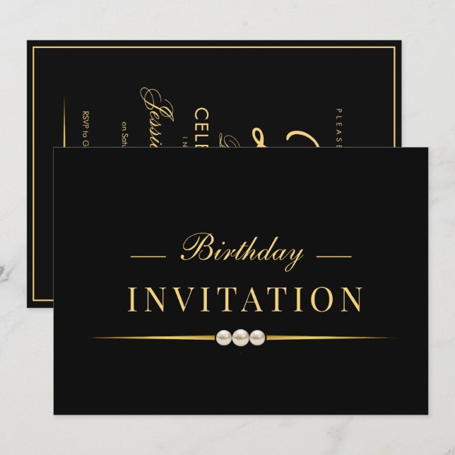 Invitación Posh Glamour Gold 25 Cumpleaños (Anverso / Reverso)