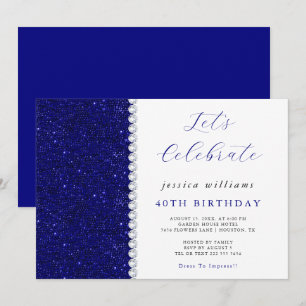 Invitación Posh lentejuelas y diamantes cumpleaños azul marin