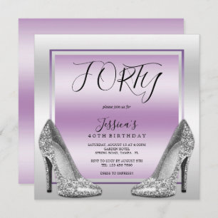 Invitación Posh Lilac y Silver Stilettos 40 cumpleaños