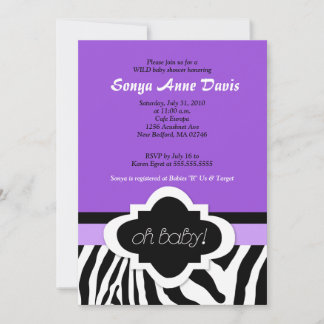 Invitación Posh "Oh Baby" Zebra Stripe 5x7 Baby Shower Invita