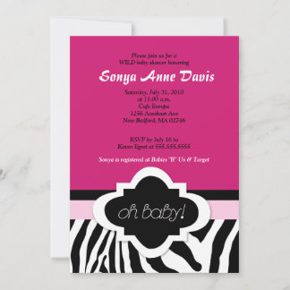 Invitación Posh "Oh Baby" Zebra Stripe 5x7 Baby Shower Invita