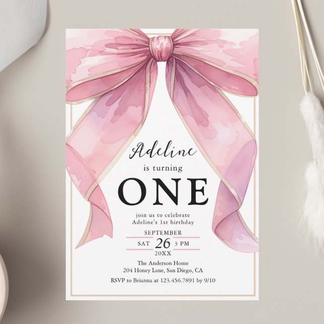 Invitación Posh Pink Coquette Bow 1º cumpleaños (Subido por el creador)