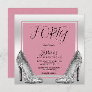 Invitación Posh Pink & Silver Stilettos 40 cumpleaños