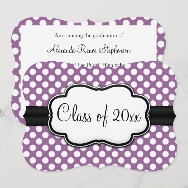 Invitación Posh Purple Polka Dot Graduado (Anverso / Reverso)