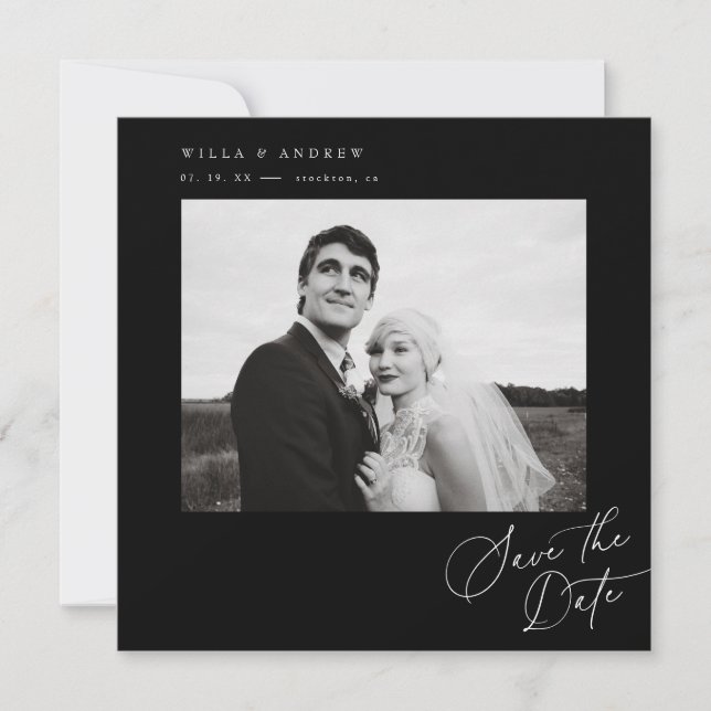Invitación Posh Square Save The Date Photo Minimal Card  (Anverso)