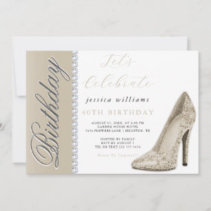 Invitación Posh Stiletto & Diamonds Champagne Cumpleaños