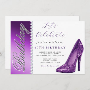 Invitación Posh Stiletto & Diamonds Cumpleaños Púrpura