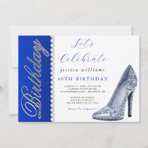 Invitación Posh Stiletto & Diamonds Cumpleaños Real Azul