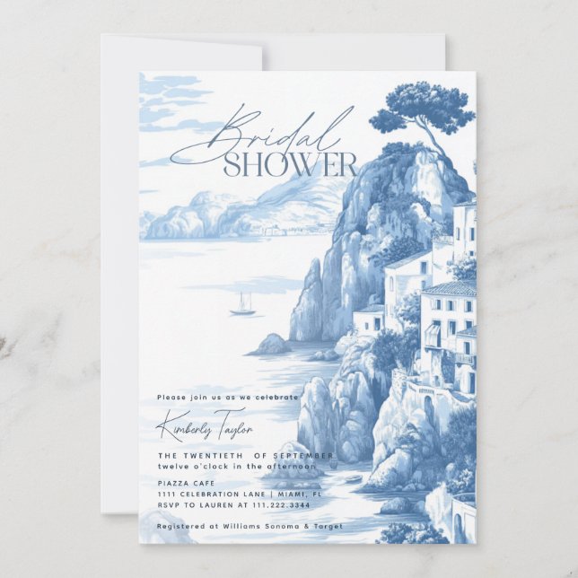Invitación Positano Amalfi Italia Toile Italiano Ducha de nov (Anverso)
