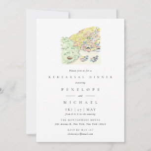 Invitación Positano Italia Acuarela Ensayo Cena