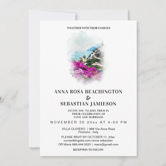 Invitación *~* POSITANO Italia AR20 FOTO Boda RSVP (Anverso)