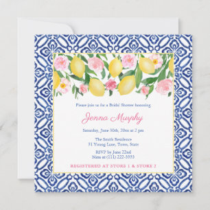 Invitación Positano Lemons Blue Spanish Tiles Bridal Shower