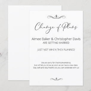 Invitación Posponen a Boda Minimalista blanco y negro