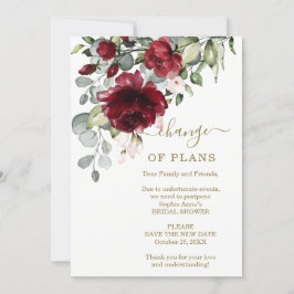 Invitación Posponen nuevo plan de flores de borgoña ducha de