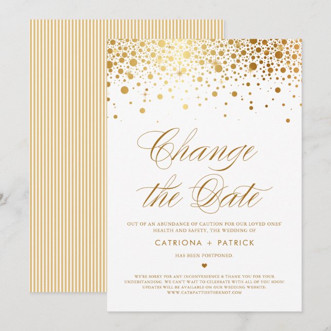 Invitación Posponer la fecha Confeti de papel de oro (Anverso / Reverso)