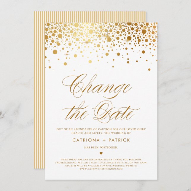 Invitación Posponer la fecha de boda con papel de confeti con (Anverso / Reverso)