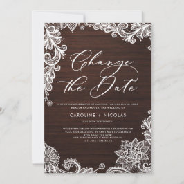 Invitación Posponer la fecha encaje rústico madera