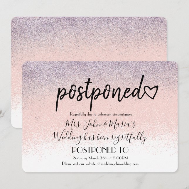 Invitación Posposición de fecha de boda con brillo Ombre (Anverso / Reverso)