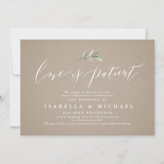 Invitación Posposición del boda de la caligrafía de Kraft (Anverso)