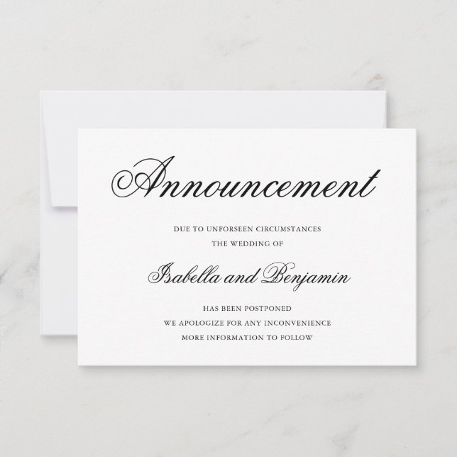 Invitación Posposición tradicional de Bodas blancos y negros (Anverso)