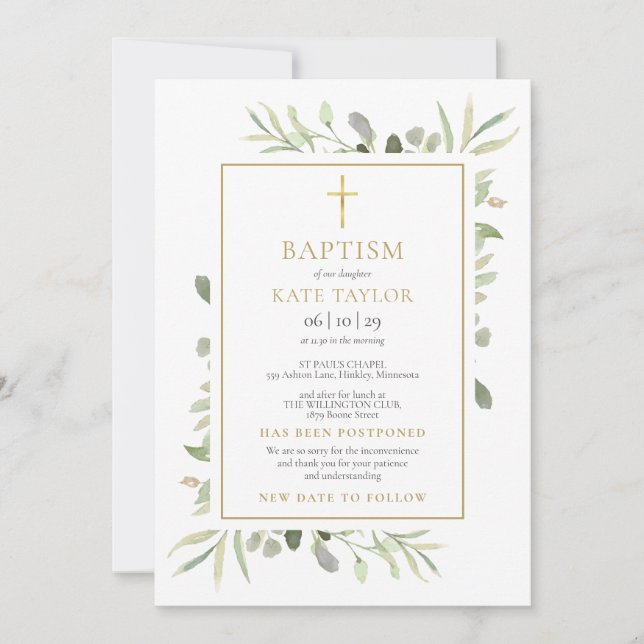 Invitación pospuesta bautismo floral bautizo (Anverso)