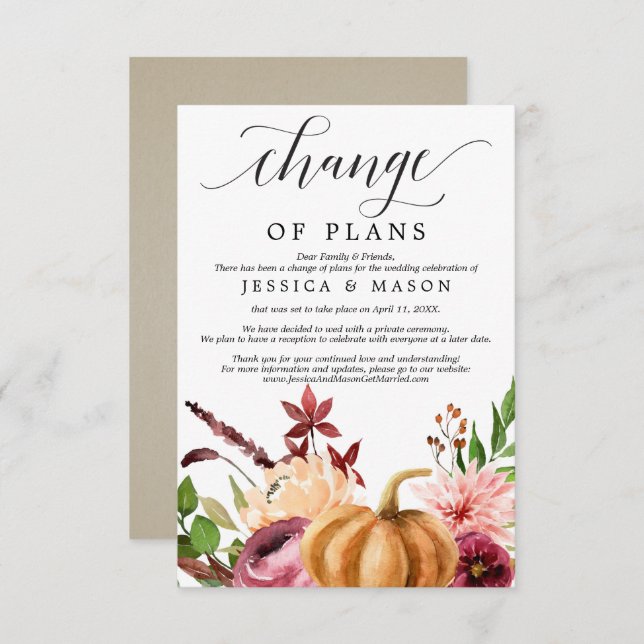 Invitación pospuesta del Boda de Bliss de otoño (Anverso / Reverso)