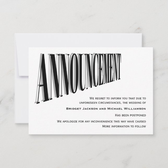 Invitación pospuesta simple Boda (Anverso)