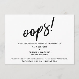 Invitación Pospuesto Boda Humoroso "¡Oops!"Anuncio