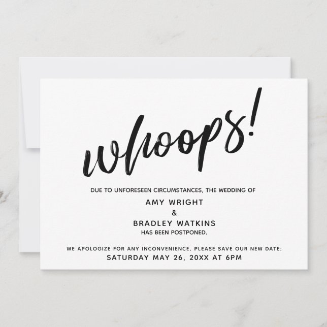 Invitación Pospuesto Boda Humoroso "¡Uy!"Anuncio (Anverso)