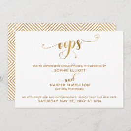 Invitación Pospuesto Boda "¡Uy!" Script Gold Hearts