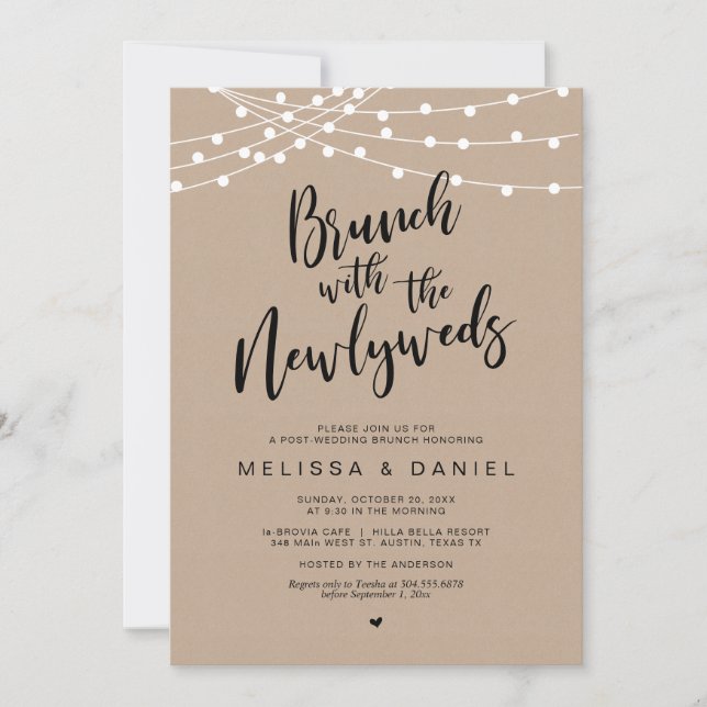 Invitación Post boda, Brunch con los recién casados, Kraft (Anverso)