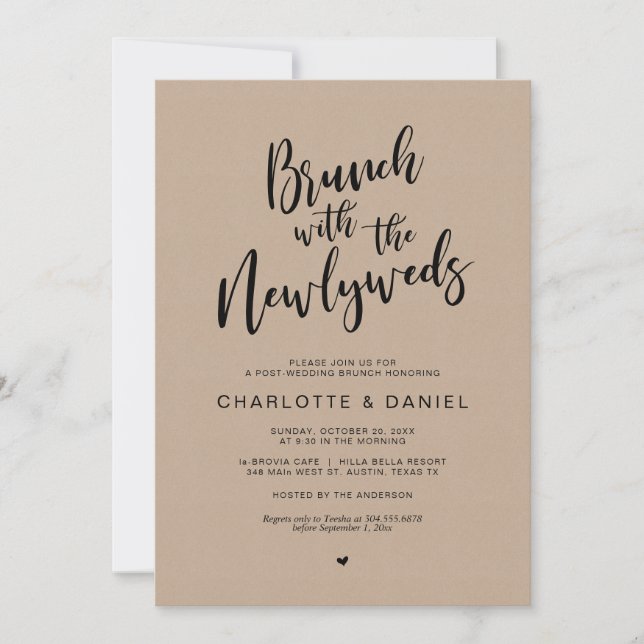 Invitación Post boda, Brunch con los recién casados, Kraft (Anverso)