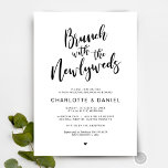 Invitación Post boda, Brunch con los recién casados, negro<br><div class="desc">¿Planeando una celebración de brunch con los recién casados al día siguiente del boda? Invite a los huéspedes con este "Brunch with the newlyweds",  moderno diseño de caligrafía temática Post Boda Brunch Invitation Card. Añade tus detalles de brunch en letras y letras negras. Teesha Derrick</div>