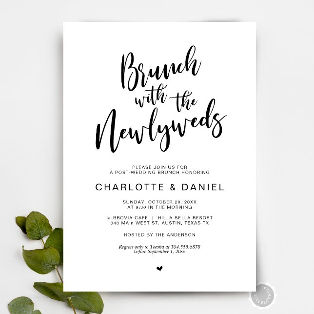Invitación Post boda, Brunch con los recién casados, negro (Post wedding, Brunch with the newlyweds Invitation Card, Digital Download, Rustic Script themed)