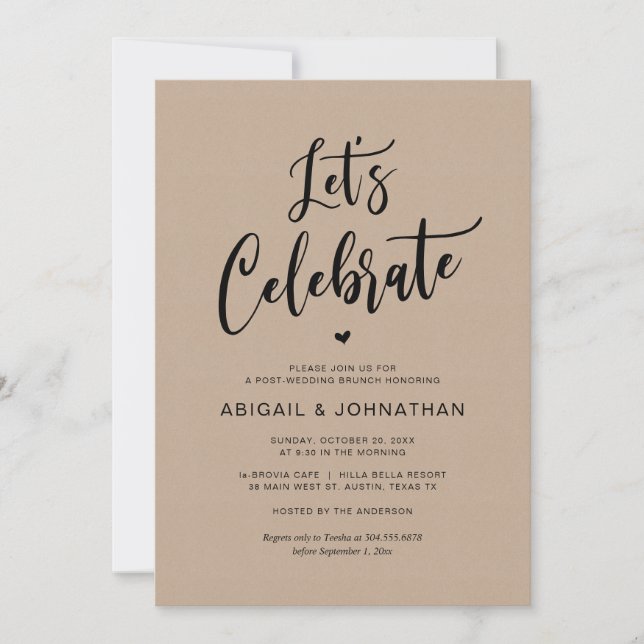 Invitación Post boda, Coma, celebremos, Brunch, Kraft (Anverso)