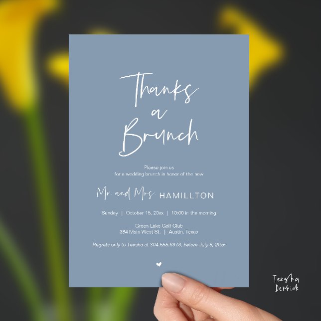 Invitación Post wedding Celebration, Thanks a Brunch (Thanks a Brunch, Post modern wedding celebration, wedding crew, Invitation card, dusty Blue)