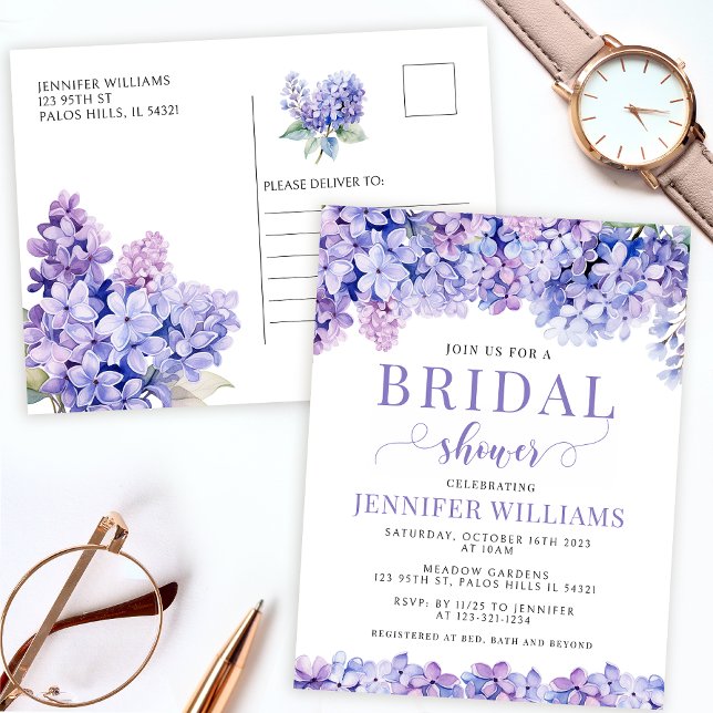 Invitación postal a la ducha de novia con lavanda  (Subido por el creador)