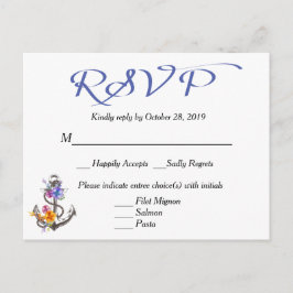 Invitación Postal azul floral de anclaje de barco RSVP Náutic