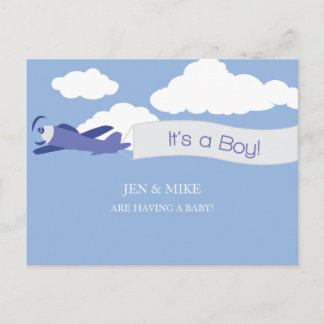 Invitación Postal Baby Shower de personalizable - Nubes (niño