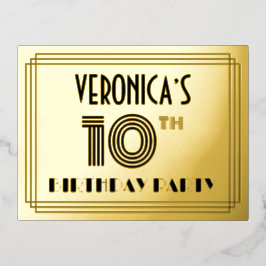Invitación Postal Con Relieve Metalizado 10.ª fiesta de cumpleaños ~ Art Deco Style "10" + 