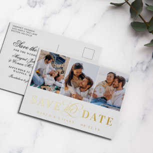 Invitación Postal Con Relieve Metalizado 3 fotos Blanco y Relieve metalizado dorado Salven 