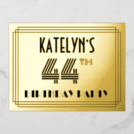 Invitación Postal Con Relieve Metalizado 44ª fiesta de cumpleaños ~ Art Deco Style "44" + N