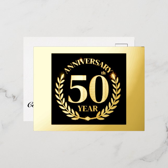 Invitación Postal Con Relieve Metalizado 50 aniversario de bodas (Anverso/Reverso)