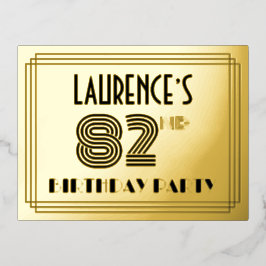 Invitación Postal Con Relieve Metalizado 82ª fiesta de cumpleaños ~ Art Deco Style "82" + N